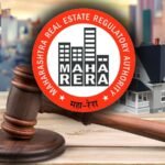 MahaRERA official emblem over a Pune city skyline, representing show-cause notices issued to 2,311 defaulting builders