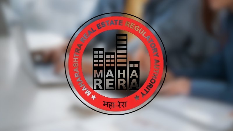MahaRERA official emblem overlaid on a residential construction site, representing the Pune homebuyer delay-interest ruling