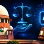 Illustration of the Supreme Court of India building with AI circuitry and scales of justice, symbolizing new draft rules on AI use by lawyers